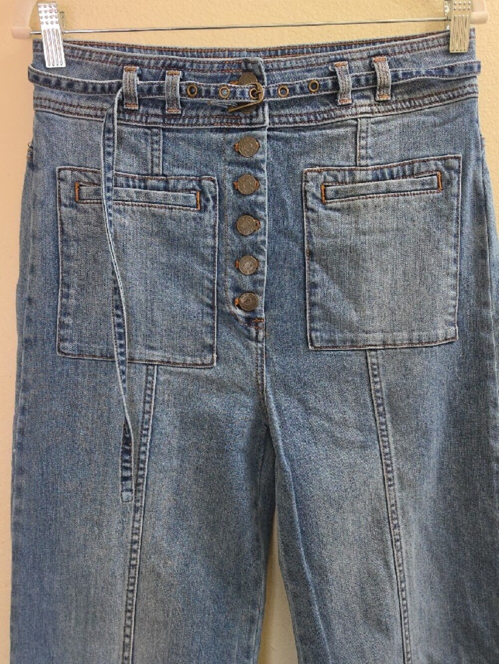 Ulla Johnson Light Blue High-Rise Wide Leg Button-Front Jeans - Picture 4 of 9
